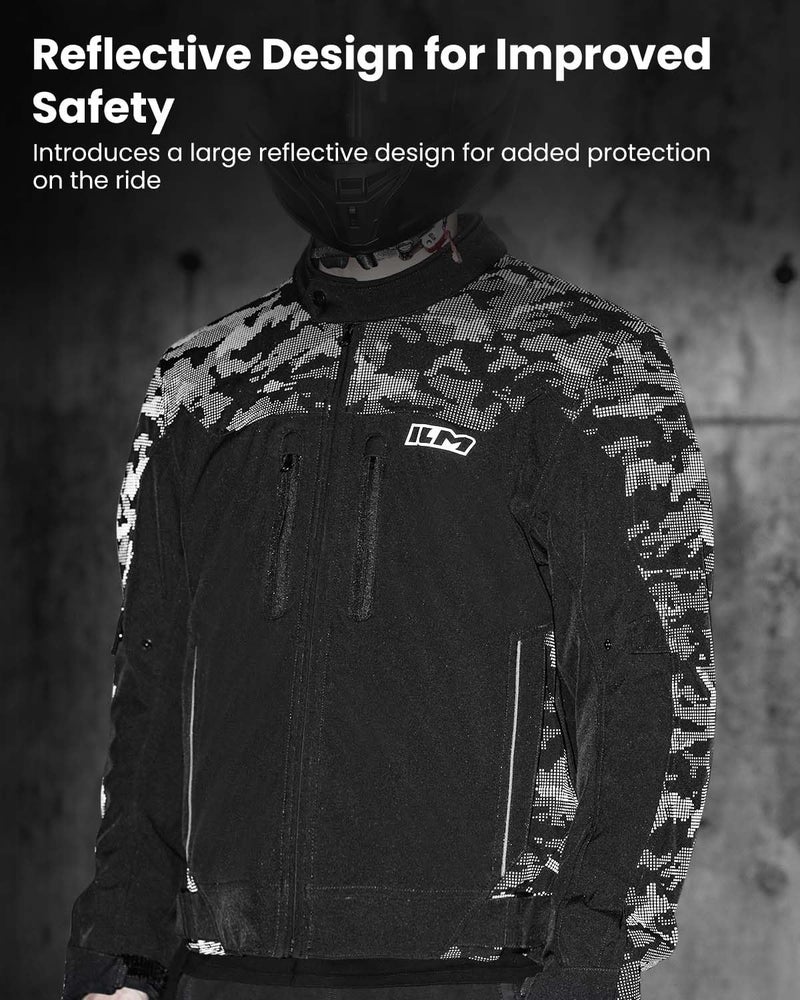 ILM Motorcycle Riding Jacket Reflective with CE Armor and Detachable Thermal Liner Dual Sport All Season for Men Model JRF4 (Black,L) - Image 4